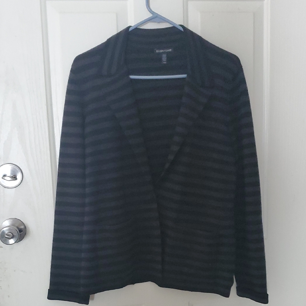 Eileen Fisher Black & Charcoal Striped Open-Front Blazer